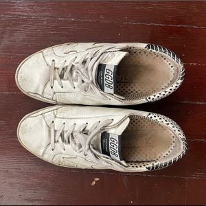 Golden Goose White Allstar with black and white patterned heel